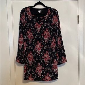 Xhilaration Black and Pink Floral Long Sleeve Dress